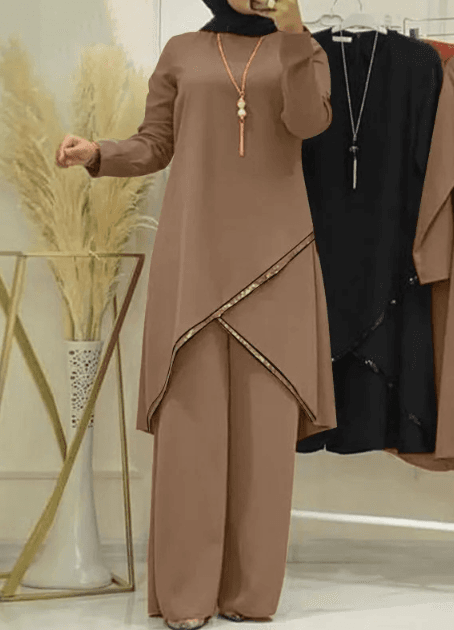O-collar Long Sleeve Shirt Wide Leg Pants Suit Casual Women's Suit