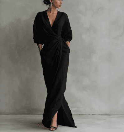 Resort Style Solid Color V-Neck Long Women's Dress
