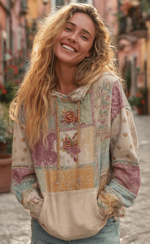 Vintage Hooded Jacket Versatile Lace-up Printed Sweatshirt