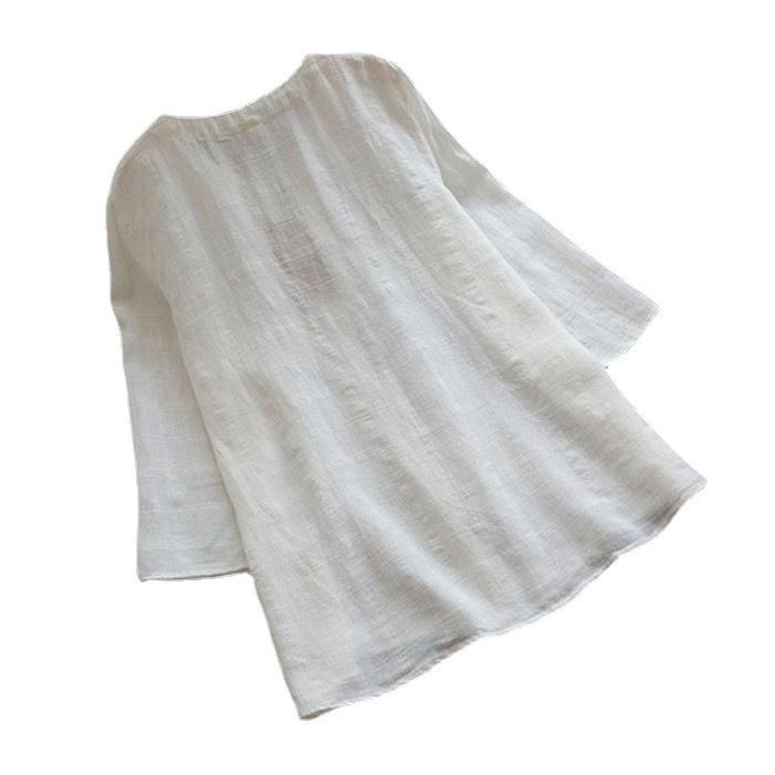 Plus-size Womens Casual Loose-fit Cotton And Linen Top