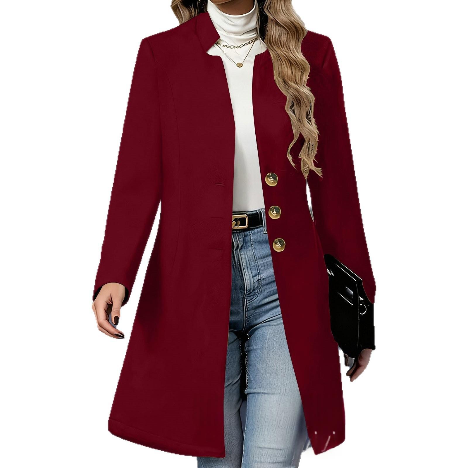 AutumnWinter Slim-Fit Solid-Color Womens Wool Coat
