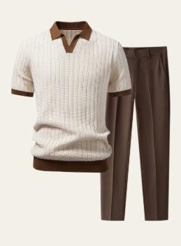 Casual Loose-fit Beach Set Four-way Stretch Short-sleeve Shirt And Shorts Set