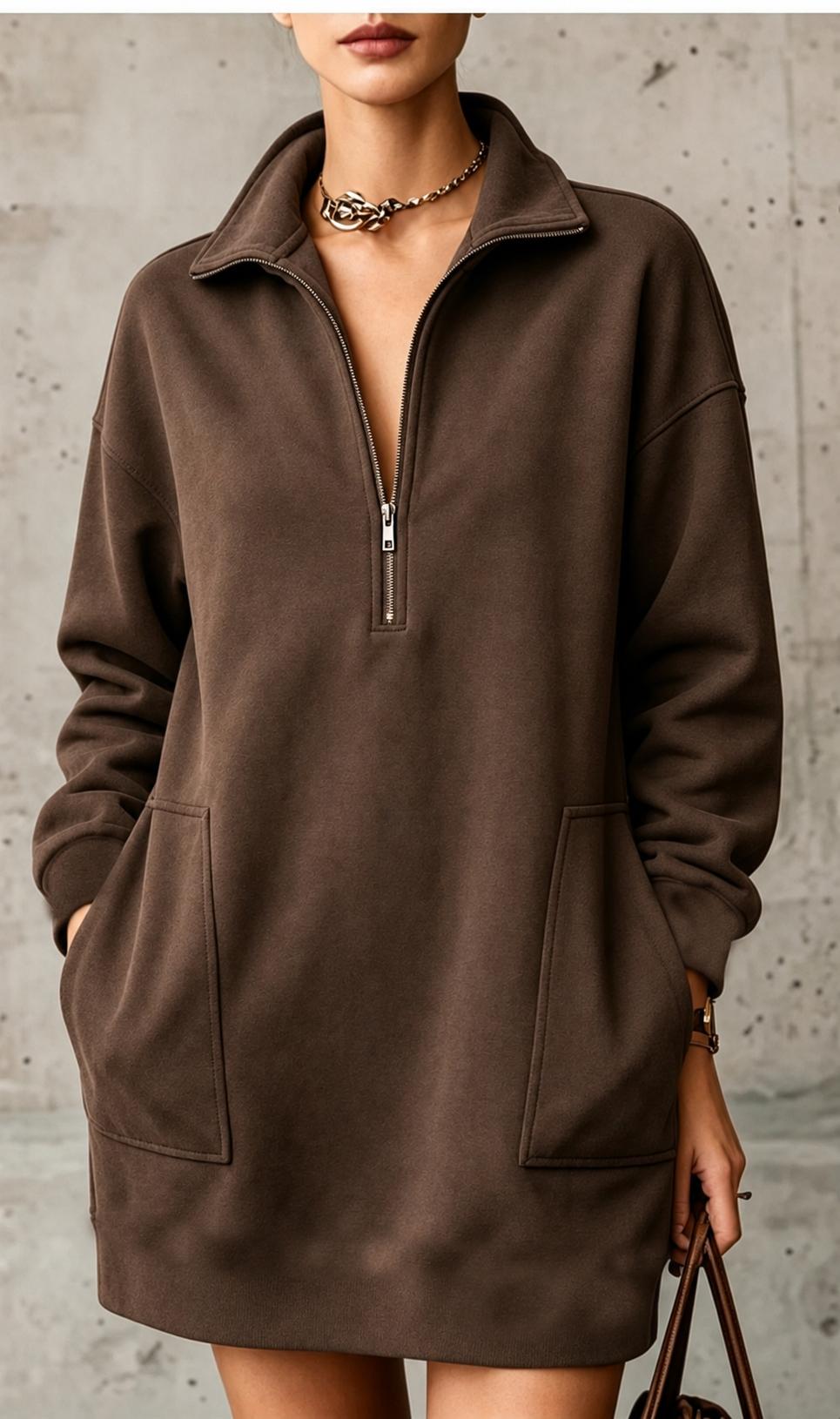 Half-zip Stand-up Collar Hoodie Dress