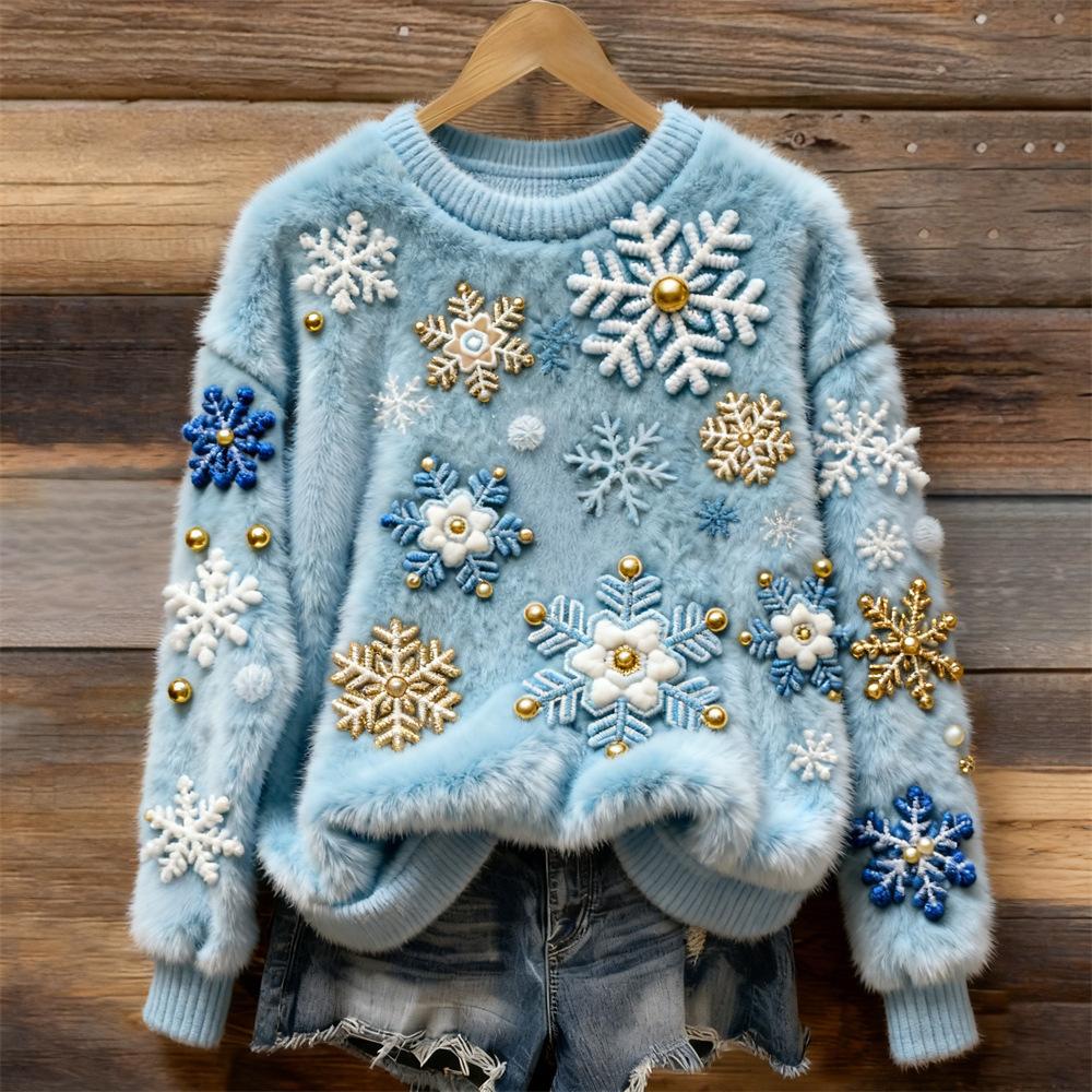 Women's Christmas Crew-neck Patterned Top