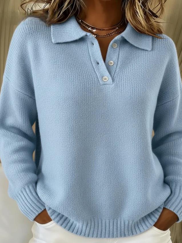 Button Sweater Women's Loose Soft Lapel Long Sleeve Tops Casual Knitwear Top For Daily Clothing