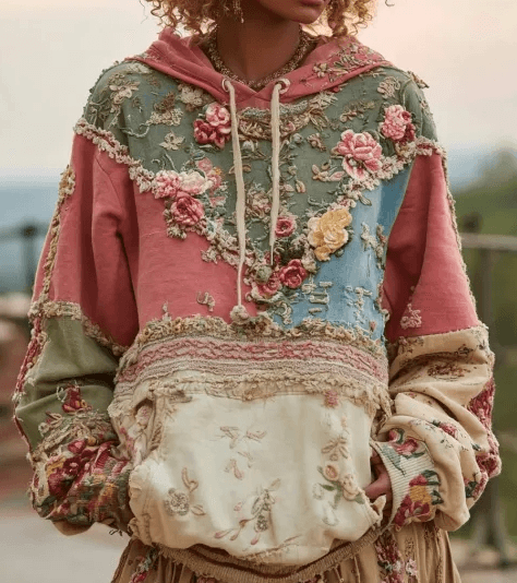 Vintage Hooded Jacket Versatile Lace-up Printed Sweatshirt