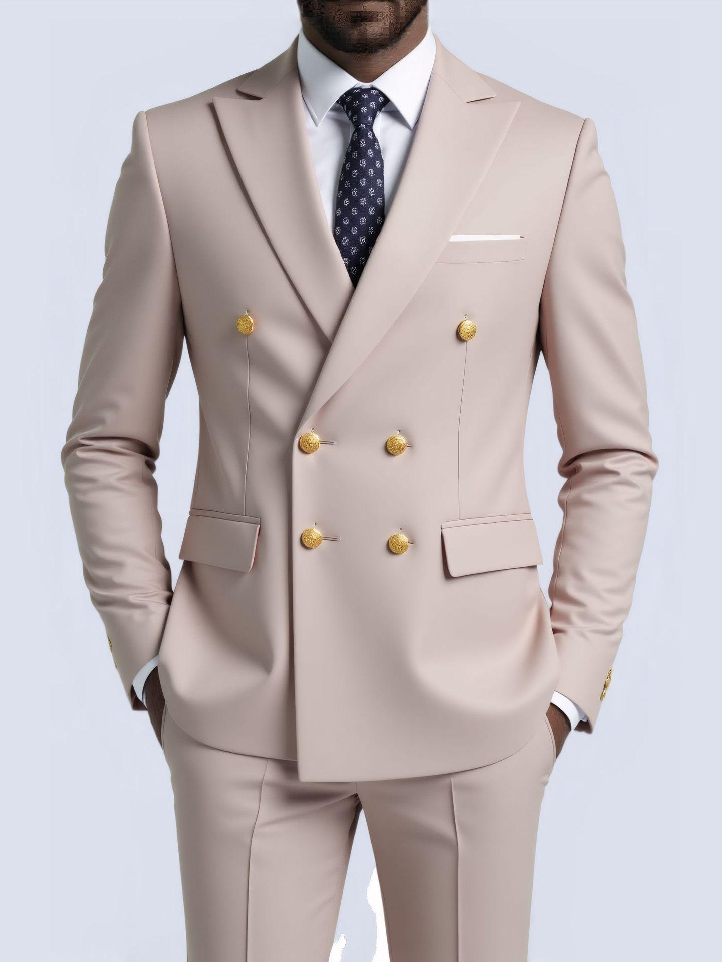 Business Non-Iron Two-Piece Suit With Double-Breasted Gold Buttons