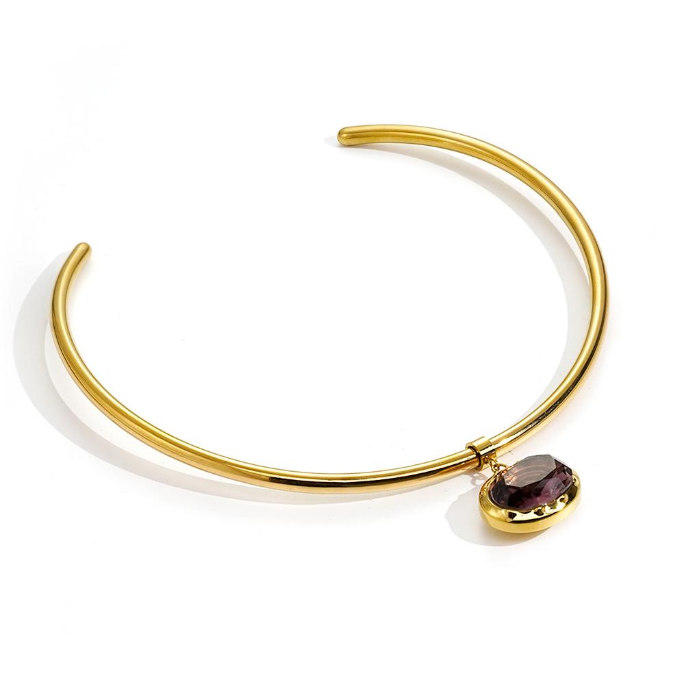 18K Gold-Plated Titanium Steel Open-End Choker Pendant Necklace