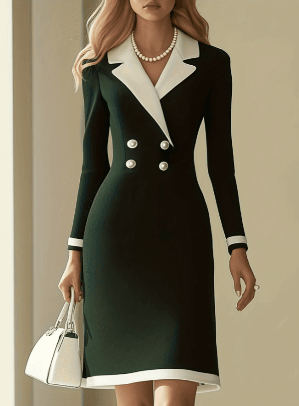 French-style Elegant Suit Collar Fitted Waist Dress For Women