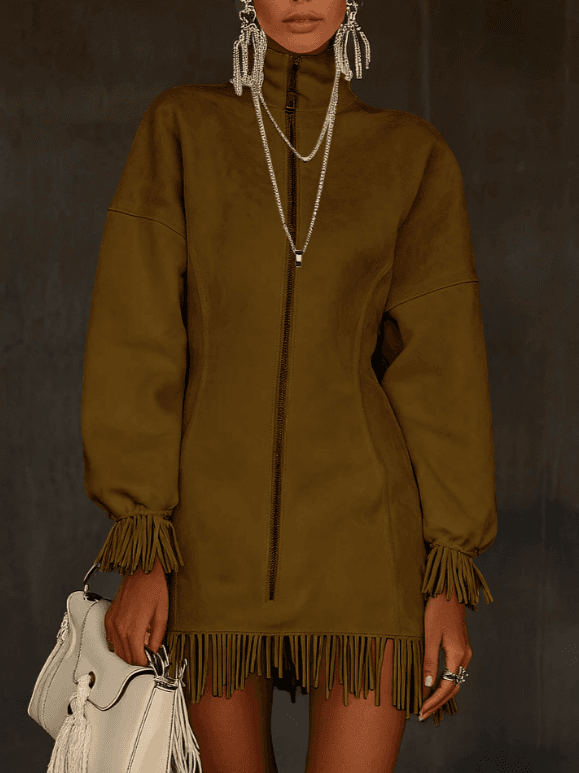 Women's Casual Tassel Zipper Sweatshirt Dress