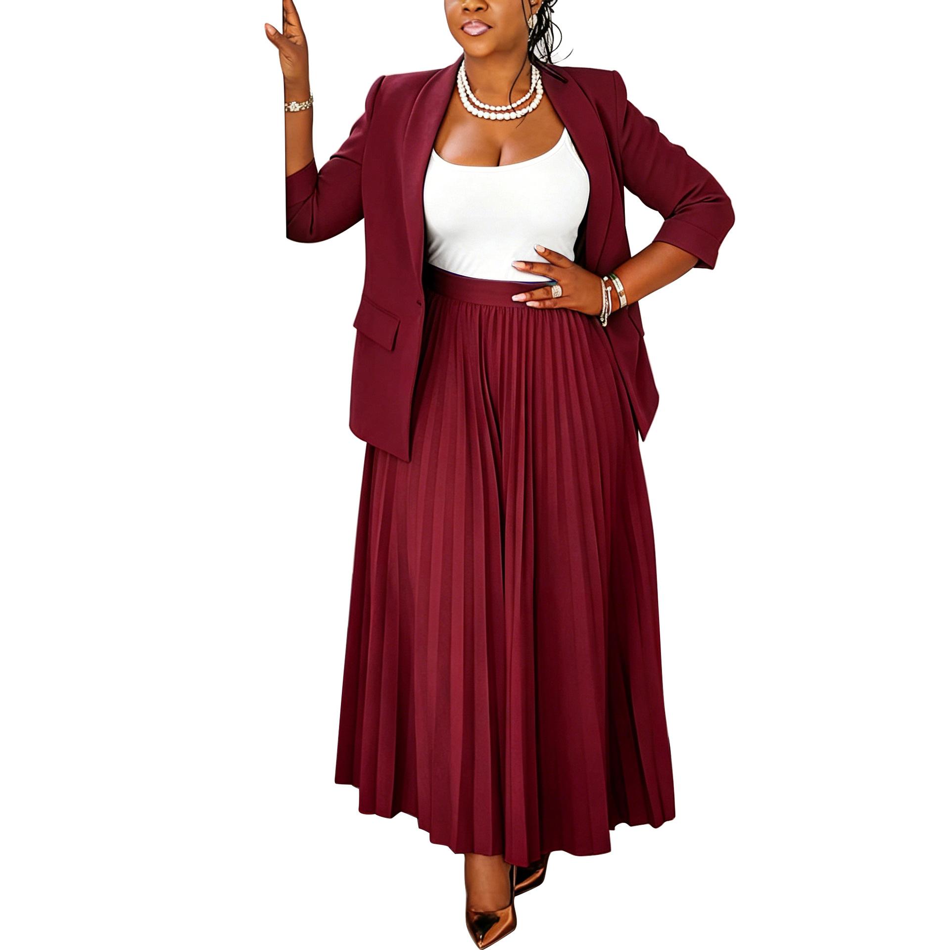 N8066 Amazon Foreign Trade Women's Cross-border Fashion Casual Business Wear Women's Suit Pleated Skirt Suit