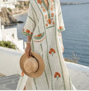 Female Digital Printed V-neck Five Quarter Sleeve Dress