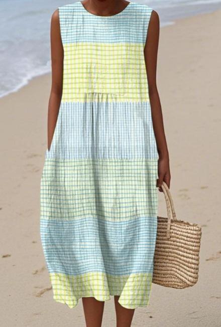 Sleeveless Pocket Casual Printed Temperament Long Dress