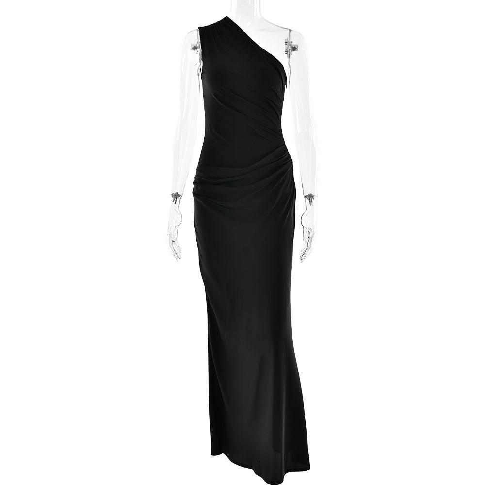 Satin Elegant Slim-fit One-shoulder Dress Sheath