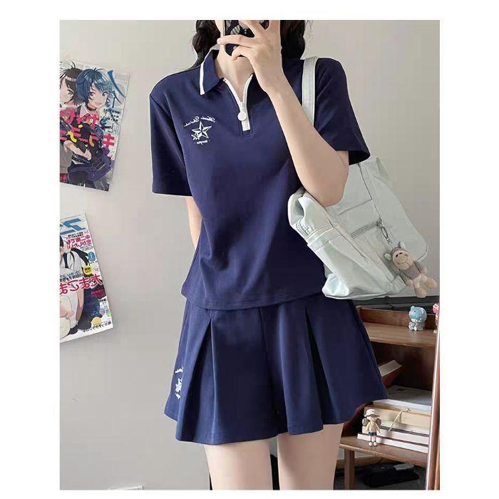 Womens Pleated Safety Skirt And Casual Sporty Chic Set