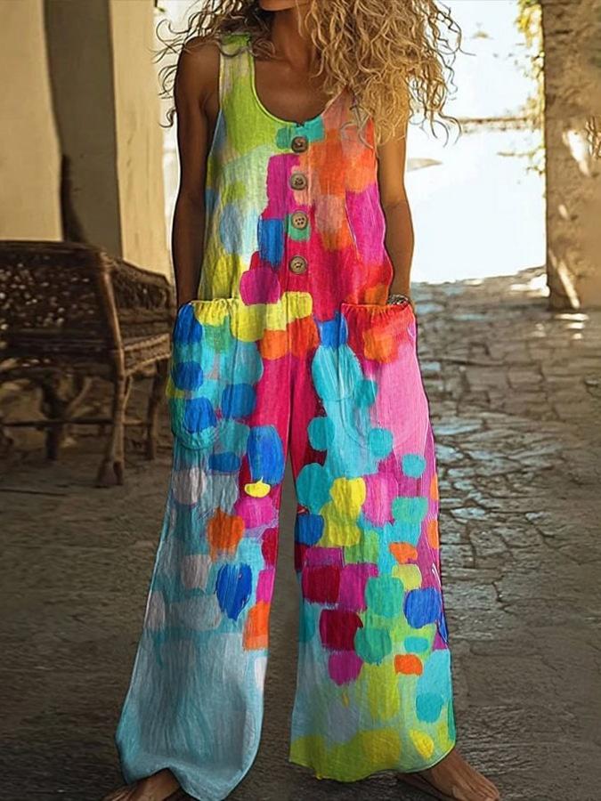 Casual Retro Personalized Printed Jumpsuit