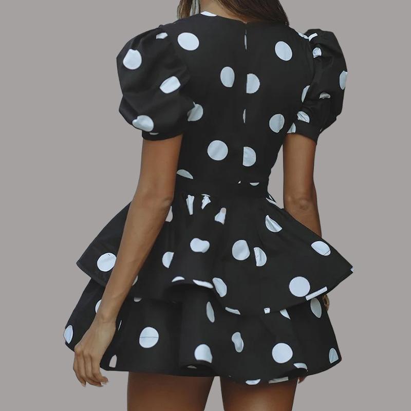 White Polka-dot Cinched Lace-up Women's Skirt