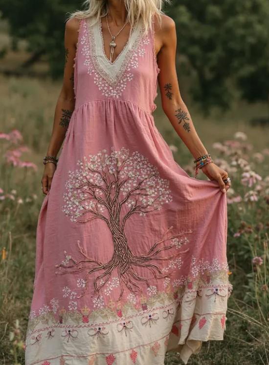 Floral Casual V-neck Sleeveless Loose Dress