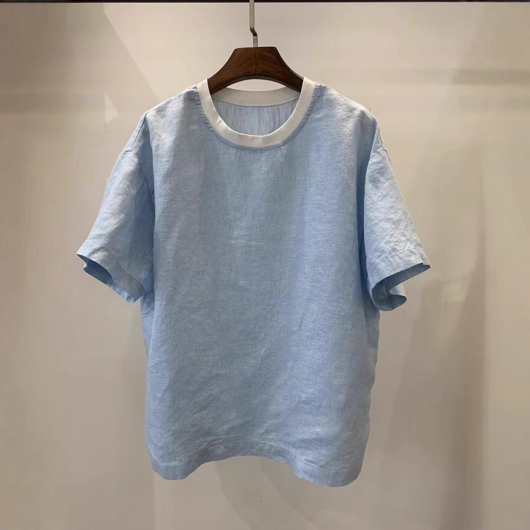 Artistic-style Blue-striped Loose-fitting Women's Top