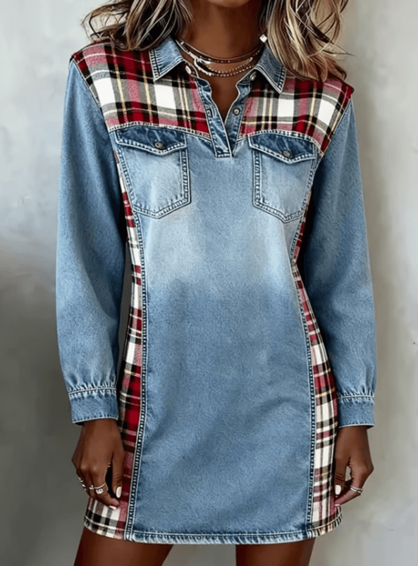 Retro-style Collared Women's Long-sleeved Midi Shirt Dress