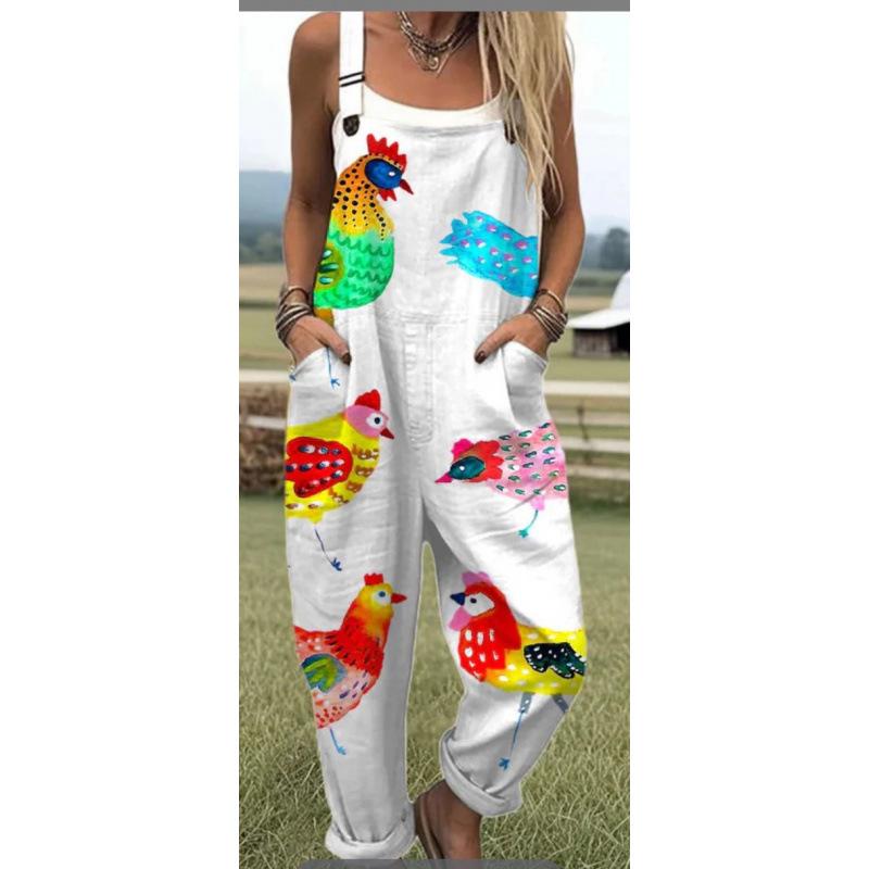 Women's Digital 3D Printing Buttons Casual Suspender Trousers Suspenders