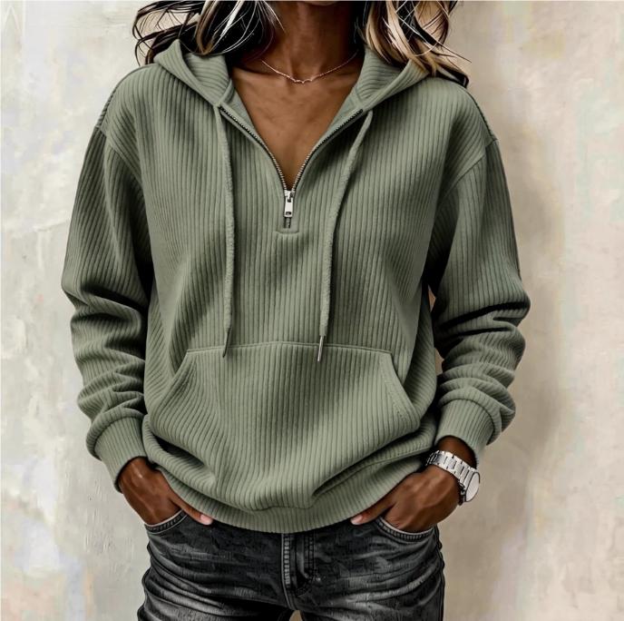 Womens Casual Long-sleeve Hooded Sweatshirt With Pockets And A Zipper