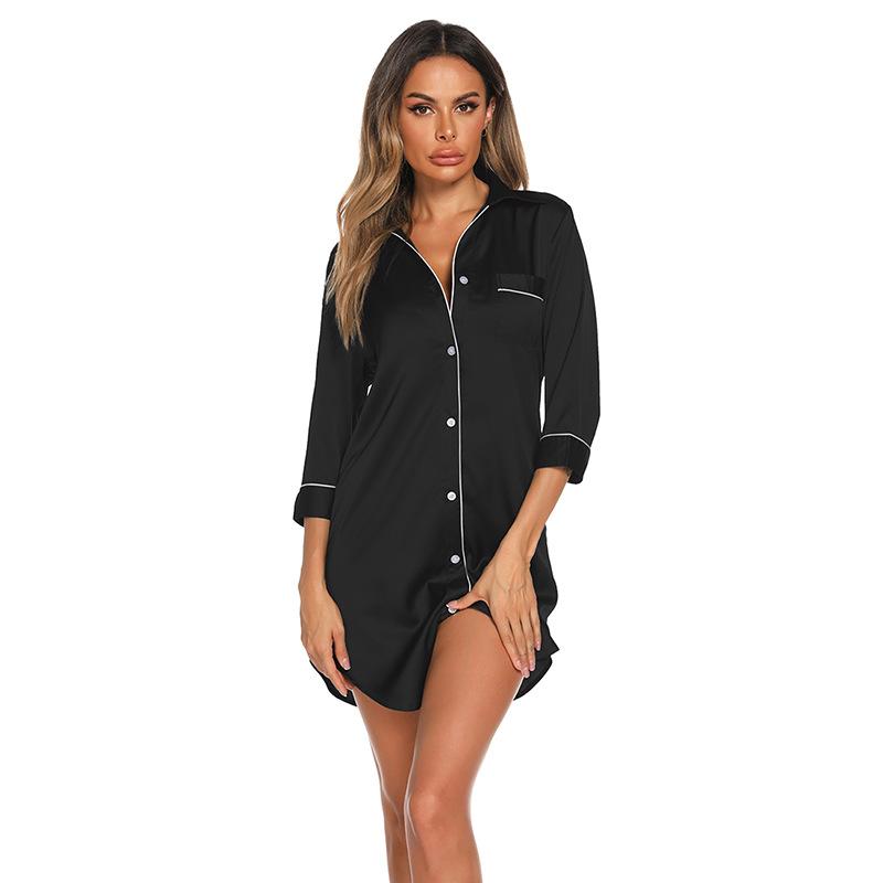 Simulation Silk Mid-length Nightdress Loose-fitting Suitable For Both Lounging At Home And Stepping Out
