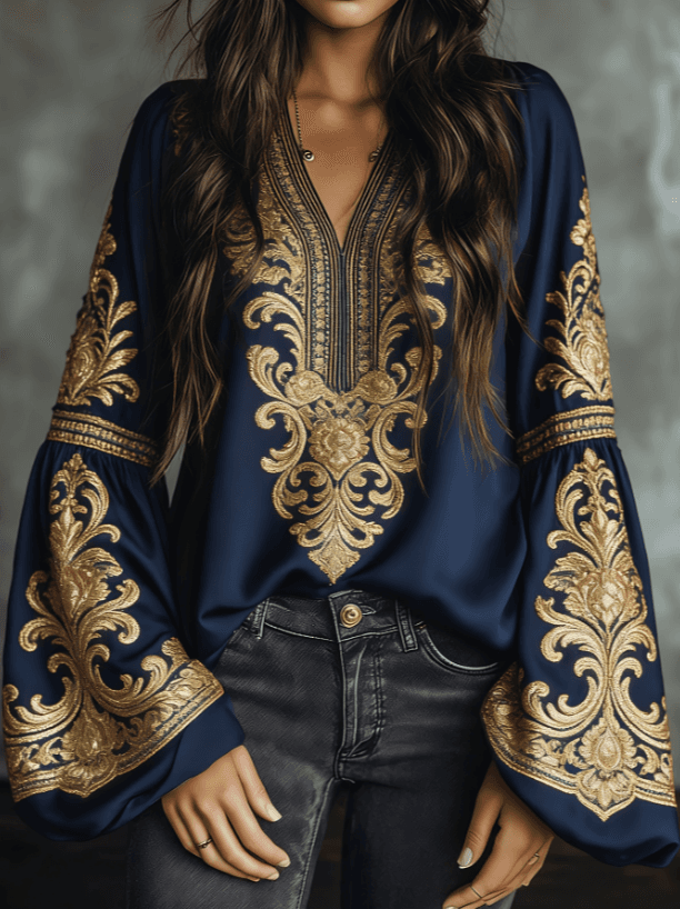 Ethnic Style Retro Embroidered Loose Long-sleeved Shirt