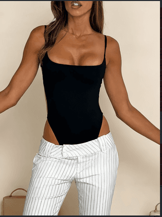 Sexy Square Neck Thin Strap High Cut Open Back Bodycon Bodysuit