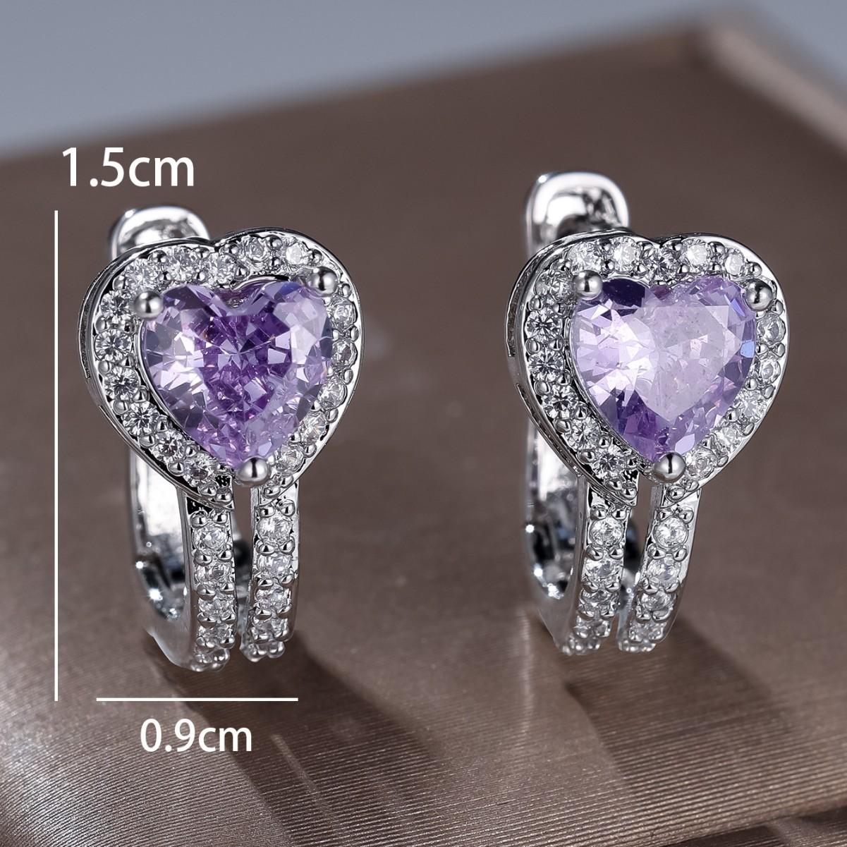 Classic Heart-shaped Hollow-out Ear Clips With Blue Diamonds