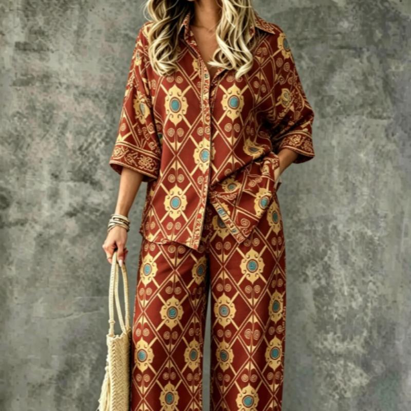 Spring Summer Womens Shirt Set With Digital Print