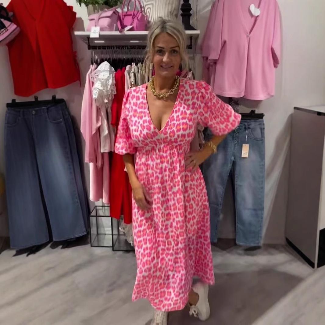 Printed V-neck Plus Size Dress Women