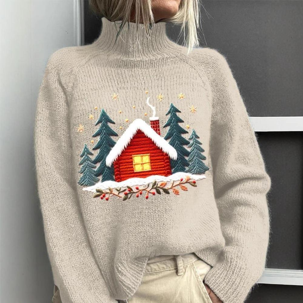 AutumnWinter Christmas Long-Sleeve Turtleneck Hoodie With Lapel Collar