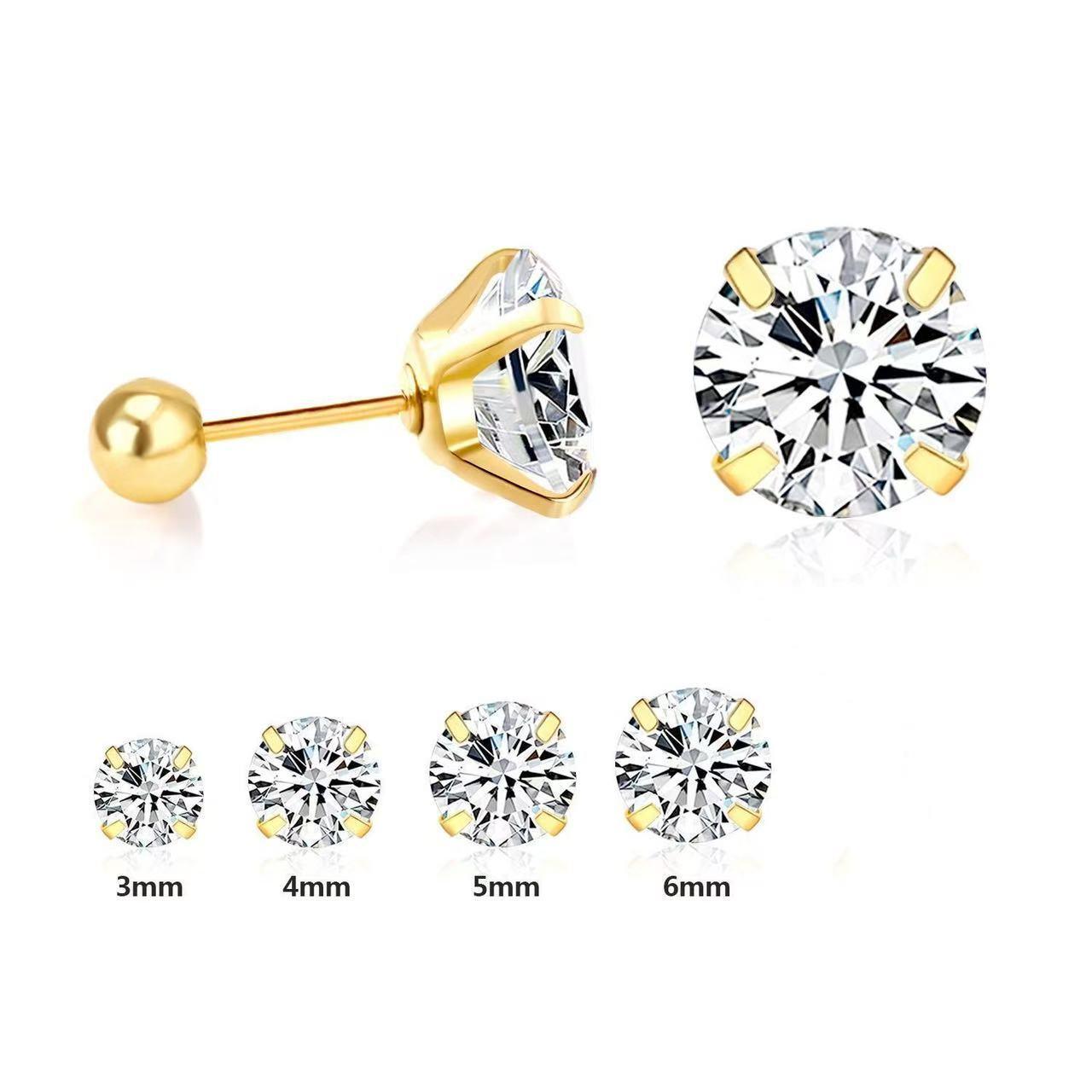 Titanium Steel Zircon Four-claw Stud Earrings One-piece