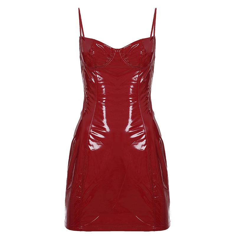 Design Glossy Leather Hot Girl Style Sheath Dress
