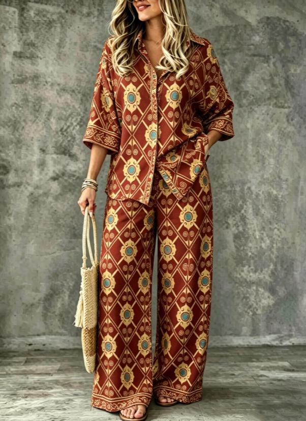 Spring Summer Womens Shirt Set With Digital Print