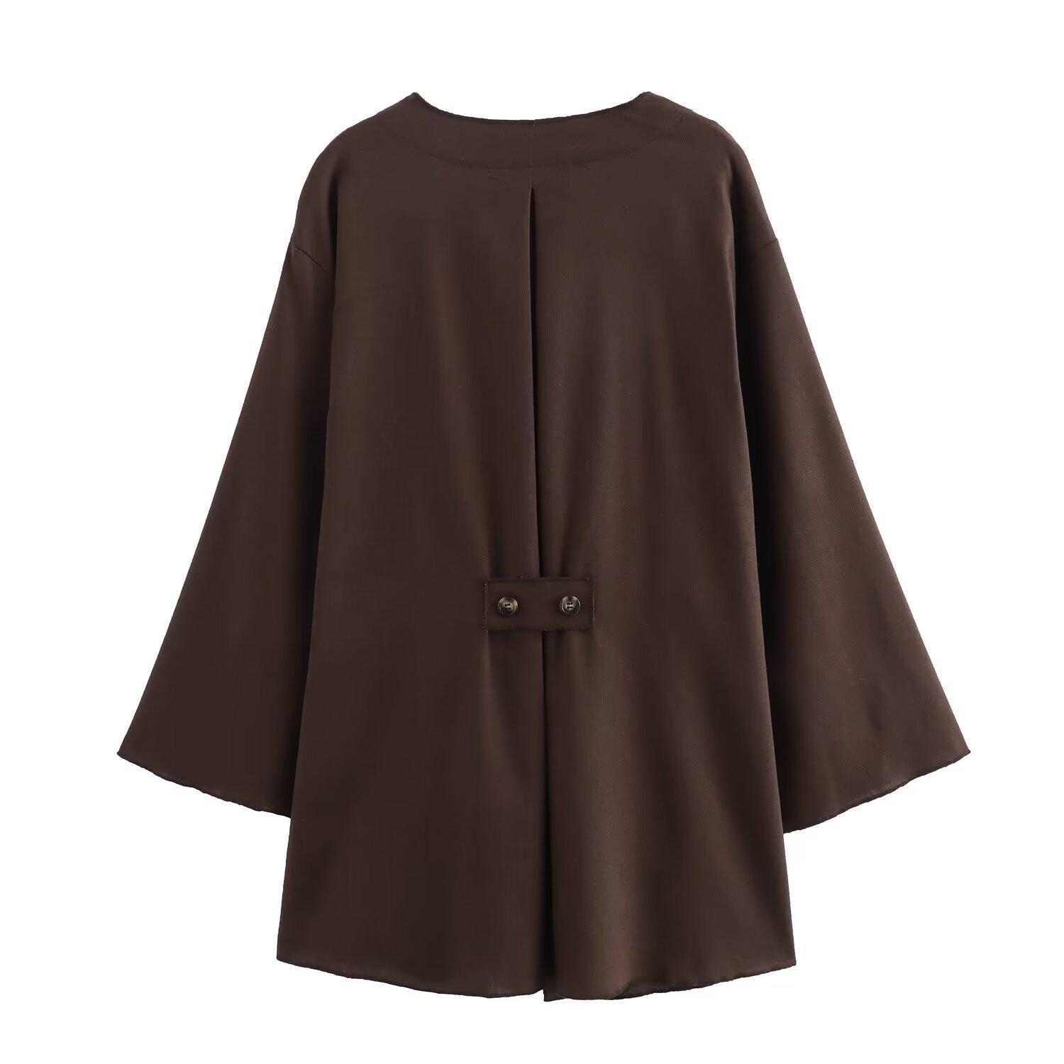 Womens Solid-color Elegant Tie-front Top And Flowing Wide-leg Split Trousers