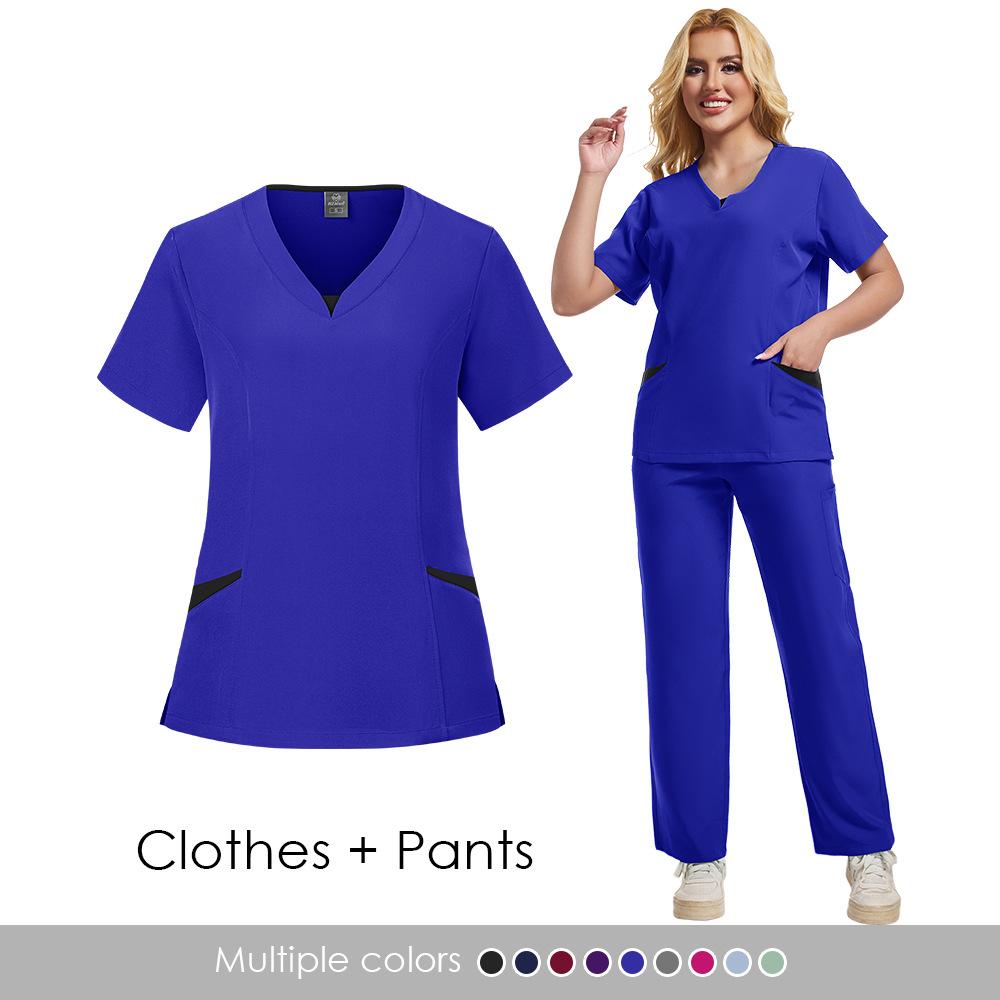 Unisex Dental Clinic Scrub Top With Color-block Design