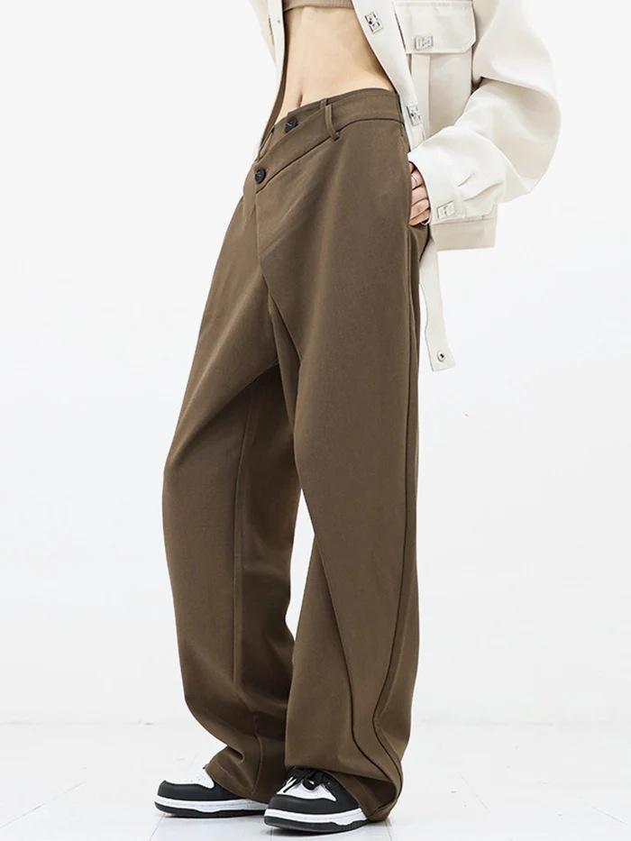 Womens Irregular-length Trousers With Asymmetric Layered Buttons
