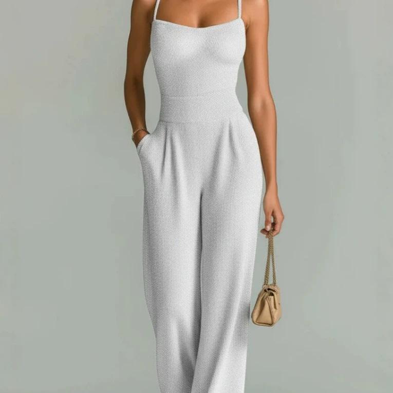Women's Casual Ribbed-Texture Sleeveless Solid Color Jumpsuit