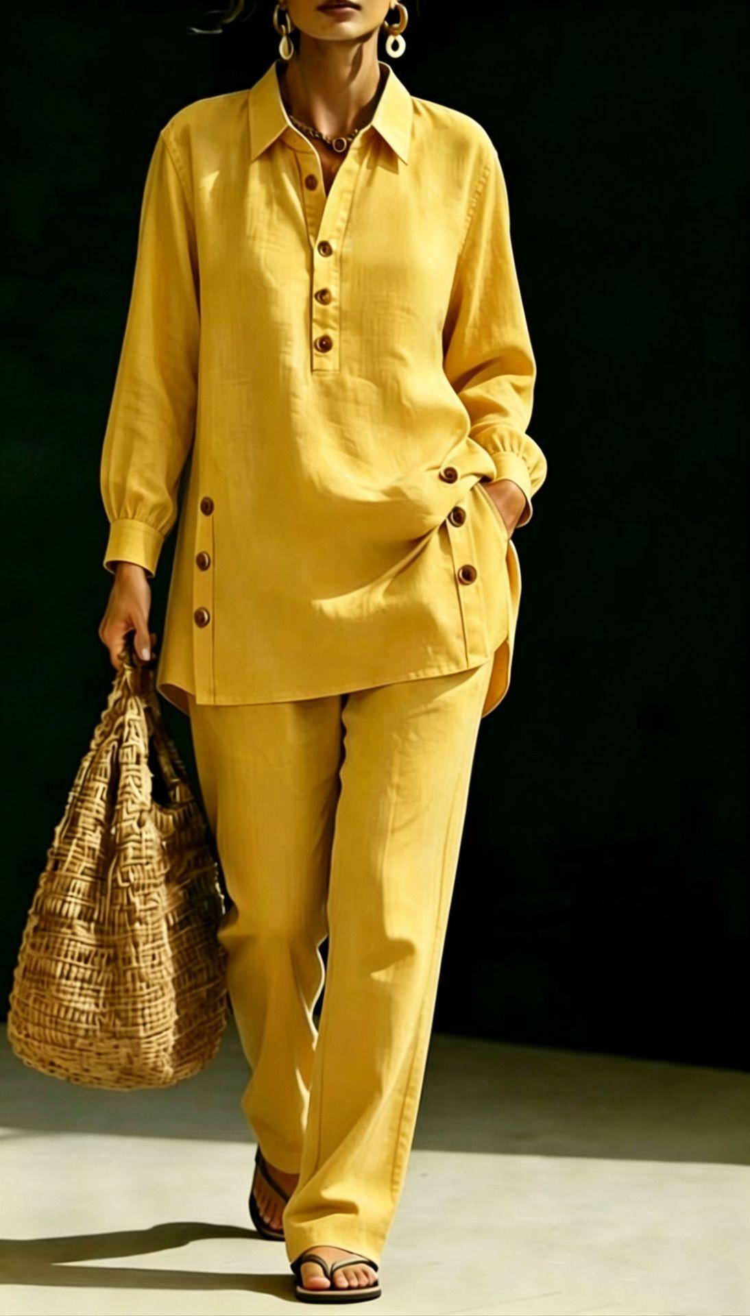 Long-sleeve Shirt And Casual Trousers Two-piece Set