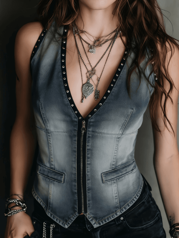 Women's V-neck Zipper Sleeveless Slim-fit Short Vest