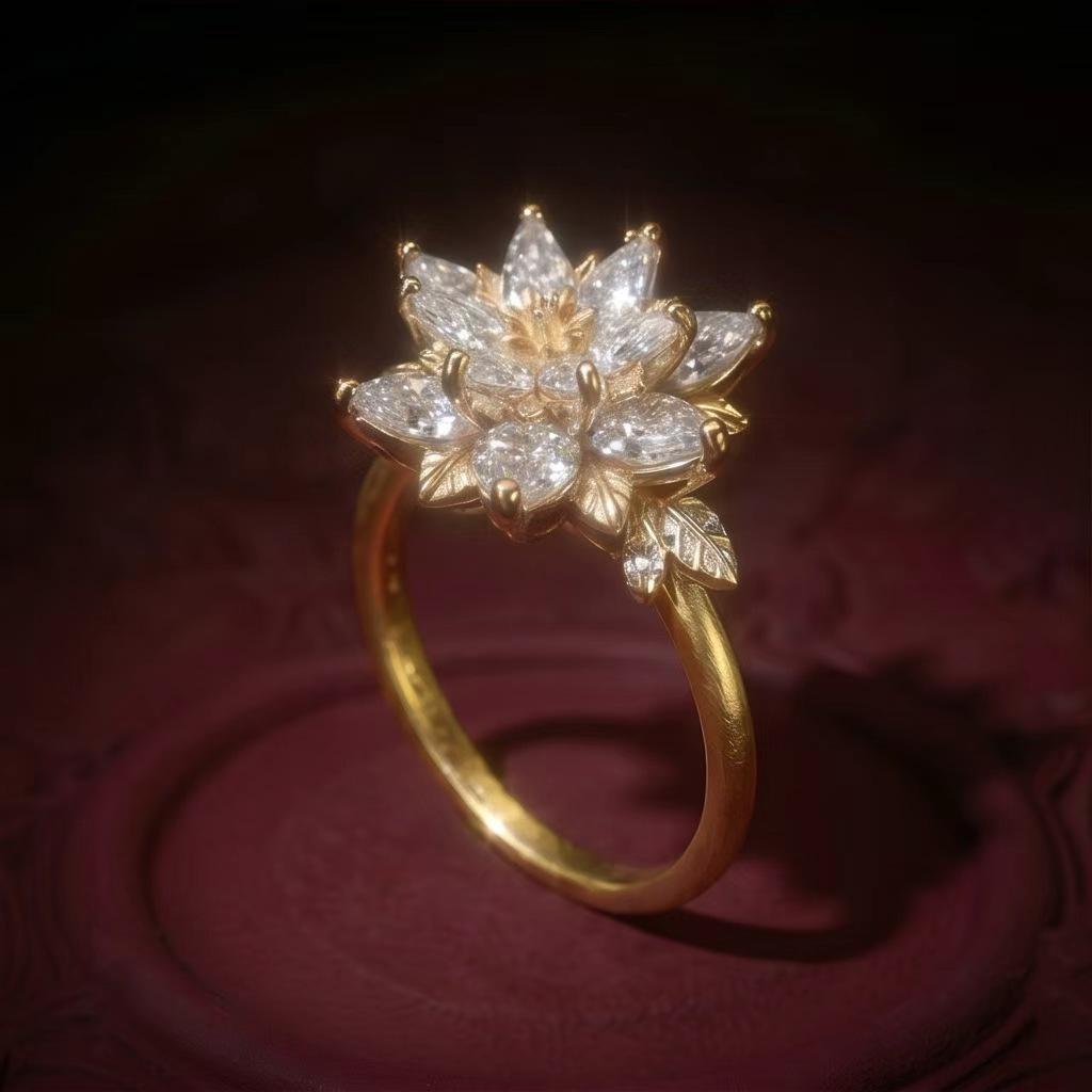 Fashionable Copper Double-layer Flower Ring