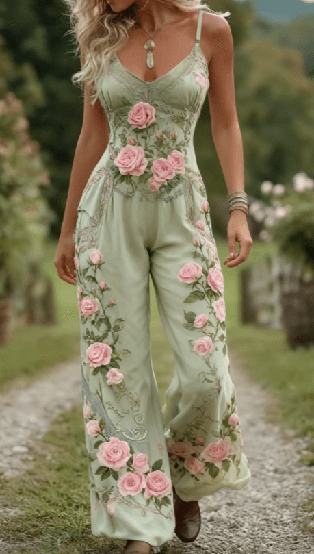 Women's Jumpsuit, Lightweight And Elegant, Fashionable Printed Sleeveless Casual Suspender Jumpsuit