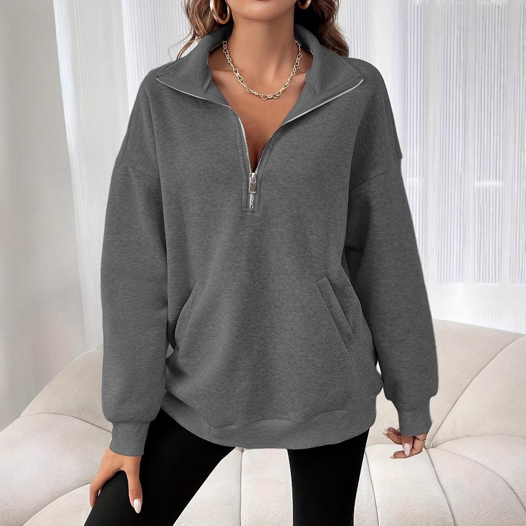 Autumn And Winter Loose Long Sleeve Half Zipper Sweater