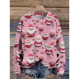 Cross-border Hoodie Christmas Street 3D Digital Print Women's Trendy Casual Round Neck Top