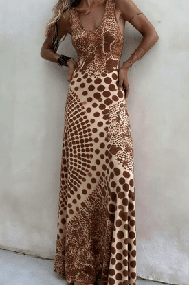 Casual Tie-dye Spaghetti Strap Fitted Long Dress