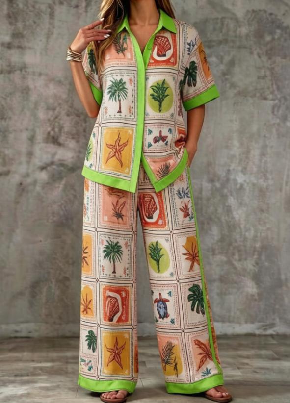 Summer Womens Shirt Set With A Digital-print Collar