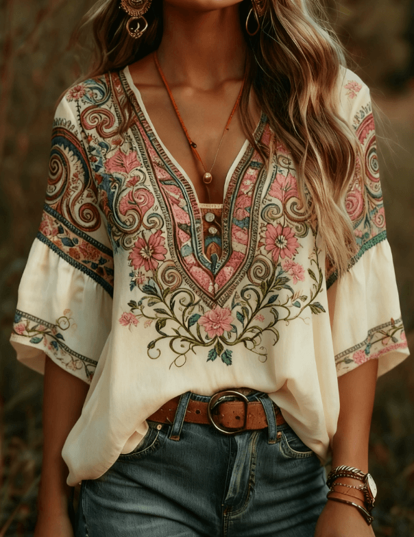 Women's Bohemian Retro Floral T-Shirt