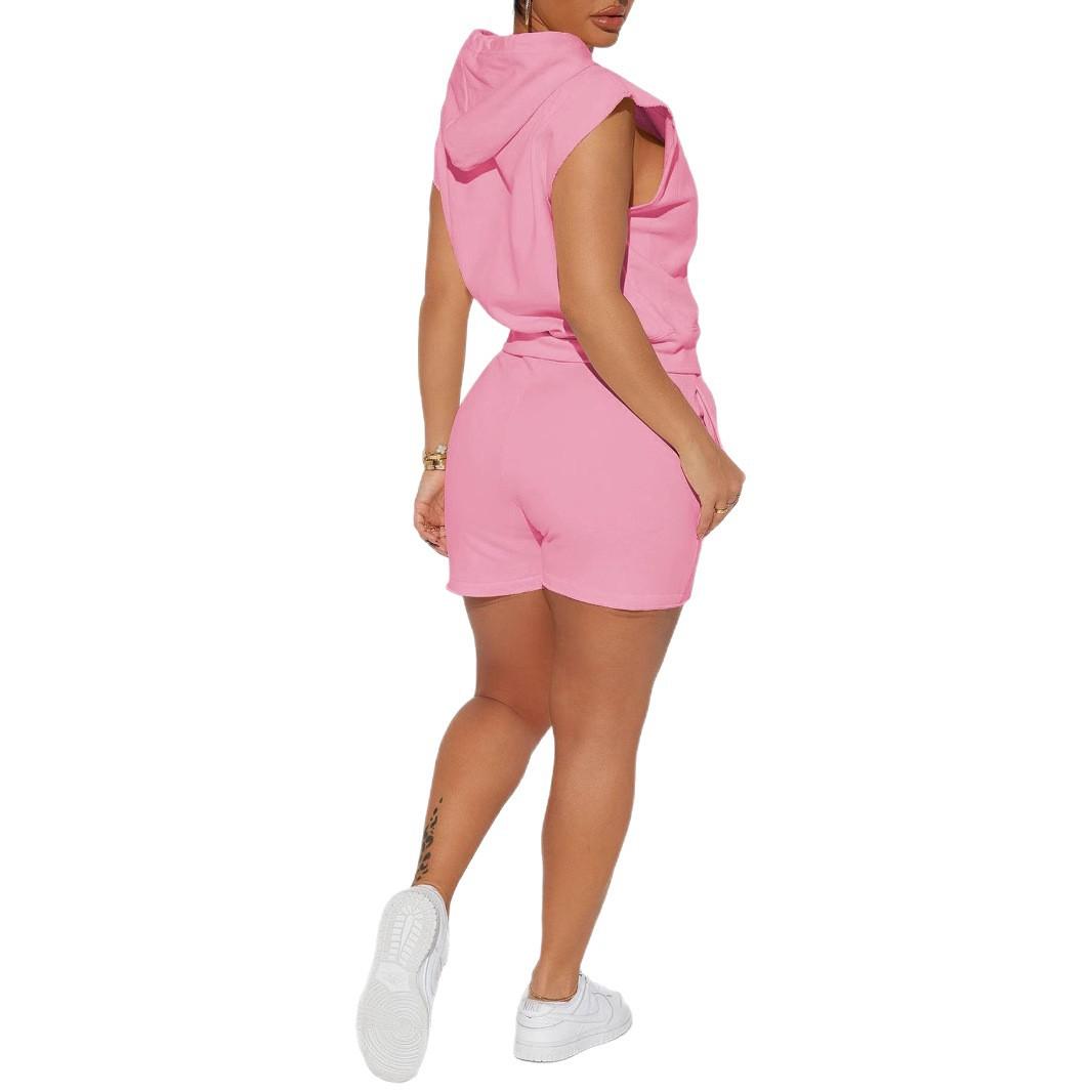 Solid-color Casual Two-piece Sporty Set With A Hooded Pocket